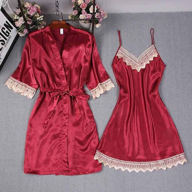 Thời Trang Nữ Burgundy Giả Lụa - đánh giá và giá Robe Silk Women